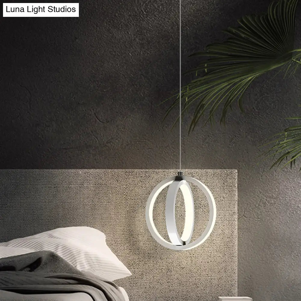 Modern Led Mini Pendant - Black/White Crossed Ring Down Suspension Light With Metallic Shade