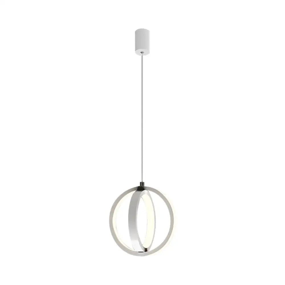 Modern Led Mini Pendant - Black/White Crossed Ring Down Suspension Light With Metallic Shade Black
