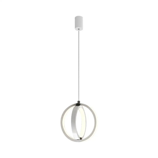 Modern Led Mini Pendant - Black/White Crossed Ring Down Suspension Light With Metallic Shade Black