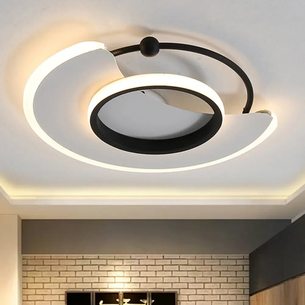 Modern Led Moon - Shaped White Flushmount Ceiling Light For Bedroom