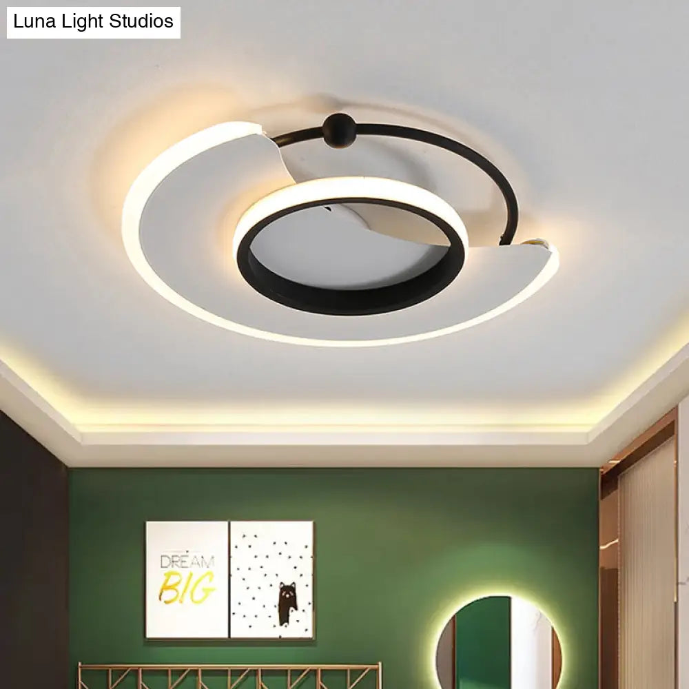 Modern Led Moon - Shaped White Flushmount Ceiling Light For Bedroom