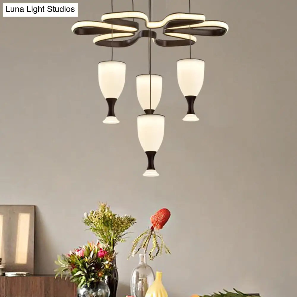 Modern Led Pendant Light With 4-Cup Coffee And Twist Design