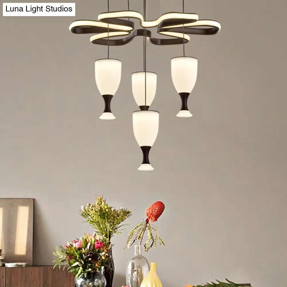 Modern Led Multi-Light Pendant With 4-Cup Coffee & Twist Ceiling Fixture