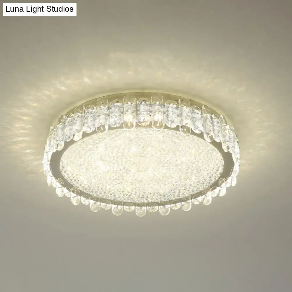 Modern Led Nickel Ceiling Light: Clear Crystal Round Flush Mount Recessed Lighting