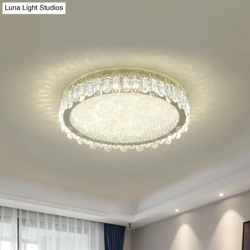 Modern Led Nickel Ceiling Light: Clear Crystal Round Flush Mount Recessed Lighting