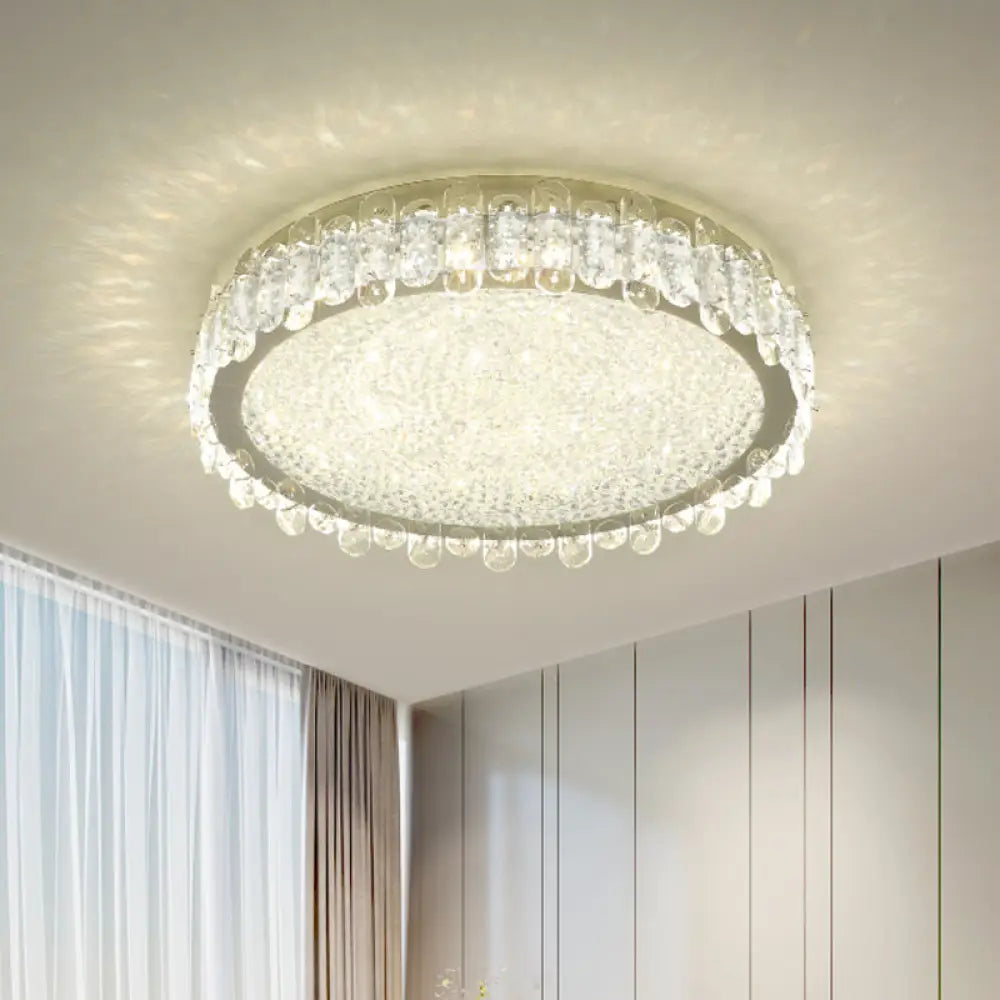 Modern Led Nickel Ceiling Light: Clear Crystal Round Flush Mount Recessed Lighting