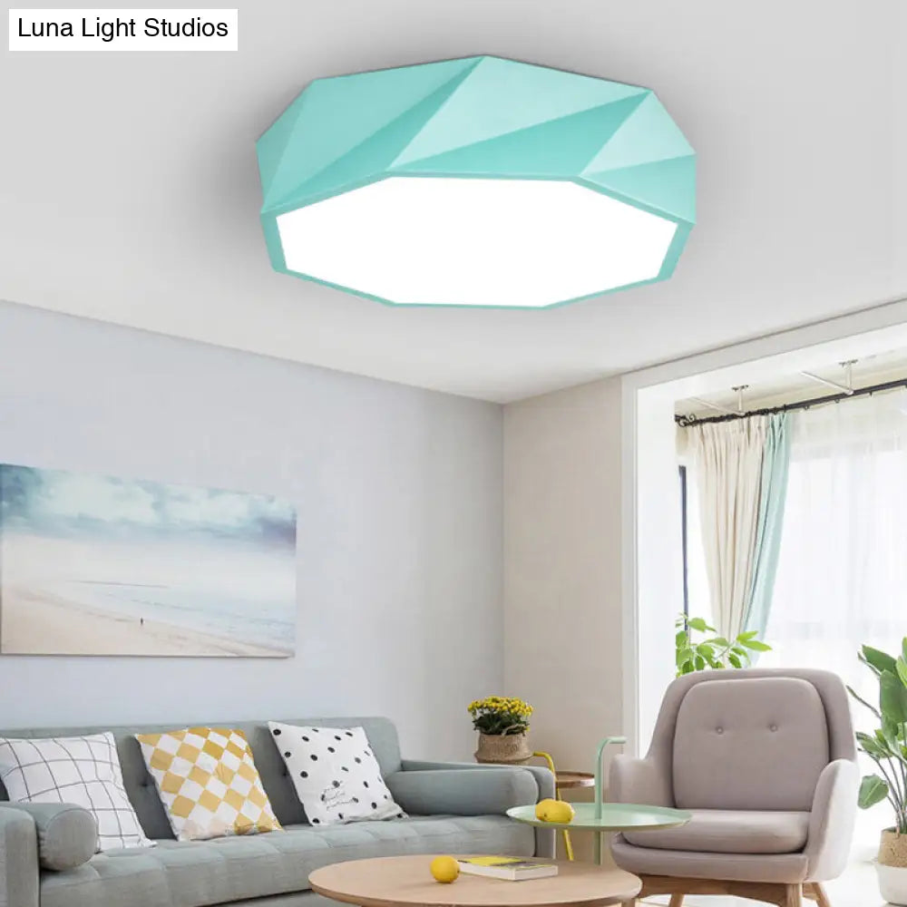 Modern Led Octagon Game Room Ceiling Light - Acrylic Flat Mount Green / 16.5