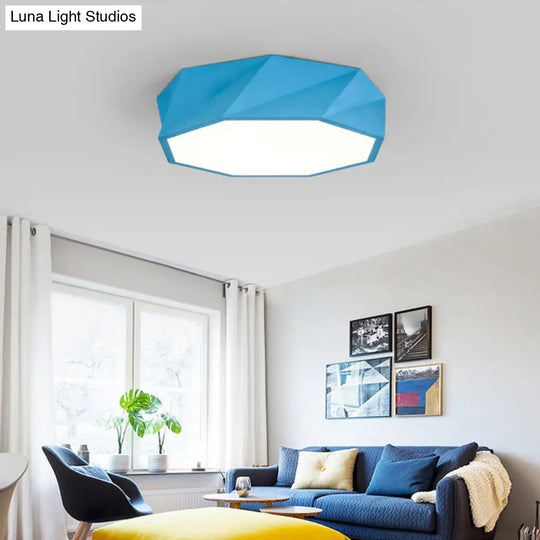 Modern Led Octagon Game Room Ceiling Light - Acrylic Flat Mount Blue / 16.5