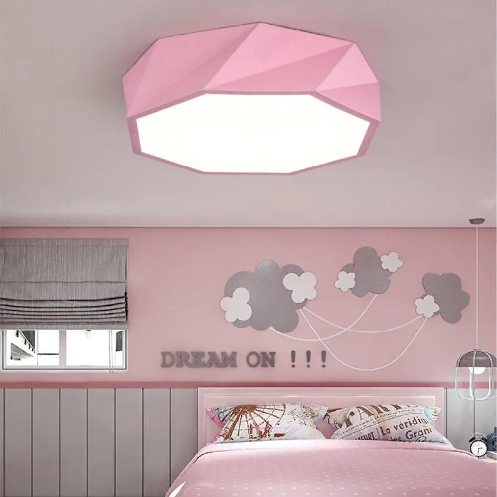 Modern Led Octagon Game Room Ceiling Light - Acrylic Flat Mount Pink / 16.5’