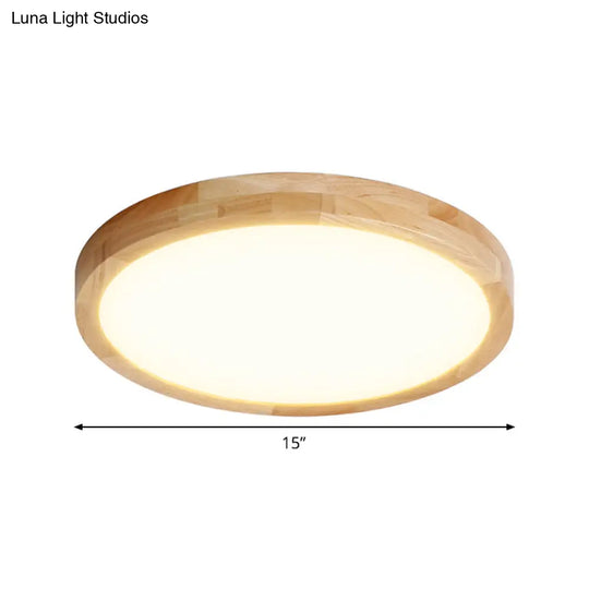 Modern Led Parlor Ceiling Lamp With Wood Circle Shade - Available In 3 Sizes