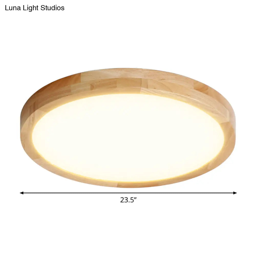 Modern Led Parlor Ceiling Lamp With Wood Circle Shade - Available In 3 Sizes