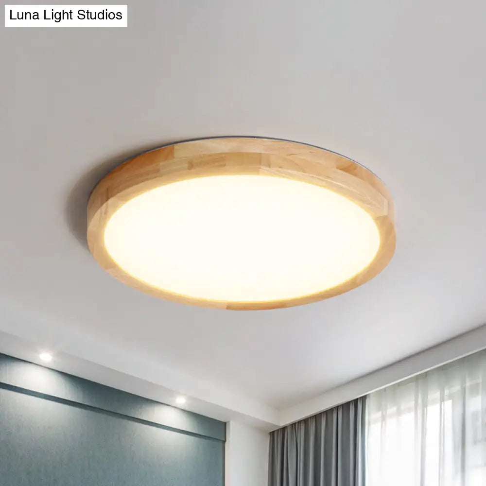 Modern Led Parlor Ceiling Lamp With Wood Circle Shade - Available In 3 Sizes