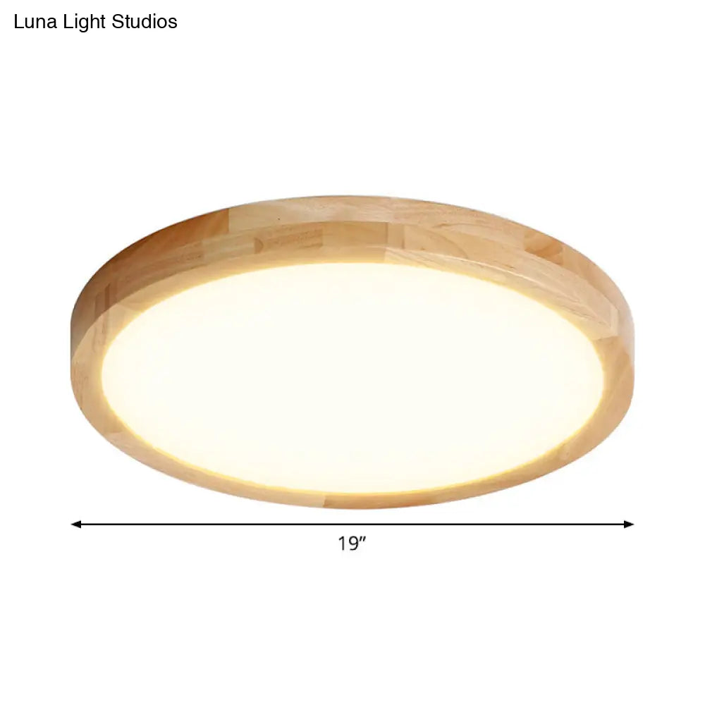 Modern Led Parlor Ceiling Lamp With Wood Circle Shade - Available In 3 Sizes