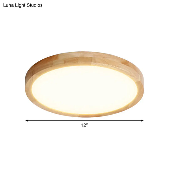 Modern Led Parlor Ceiling Lamp With Wood Circle Shade - Available In 3 Sizes