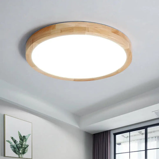 Modern Led Parlor Ceiling Lamp With Wood Circle Shade - Available In 3 Sizes Beige / 12’