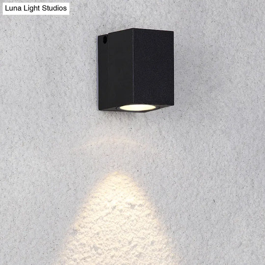 Modern Led Patio Wall Sconce: Rectangular Mini Metal Light Fixture In Black