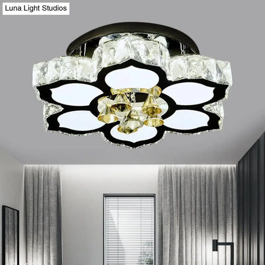 Modern Led Peach Flower Ceiling Lamp With Clear Crystal Blocks Stainless-Steel / A