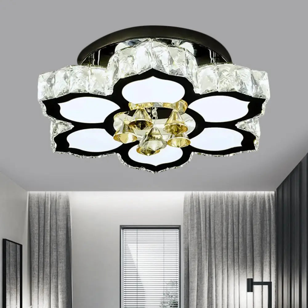 Modern Led Peach Flower Ceiling Lamp With Clear Crystal Blocks Stainless - Steel / A