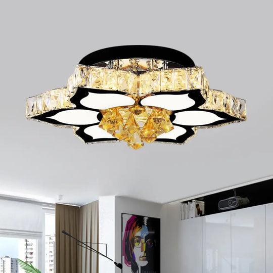 Modern Led Peach Flower Ceiling Lamp With Clear Crystal Blocks Stainless - Steel / C