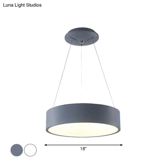 Modern Led Pendant Chandelier - Grey/White Circle Ceiling Light With Acrylic Shade 18’/23.5’ W