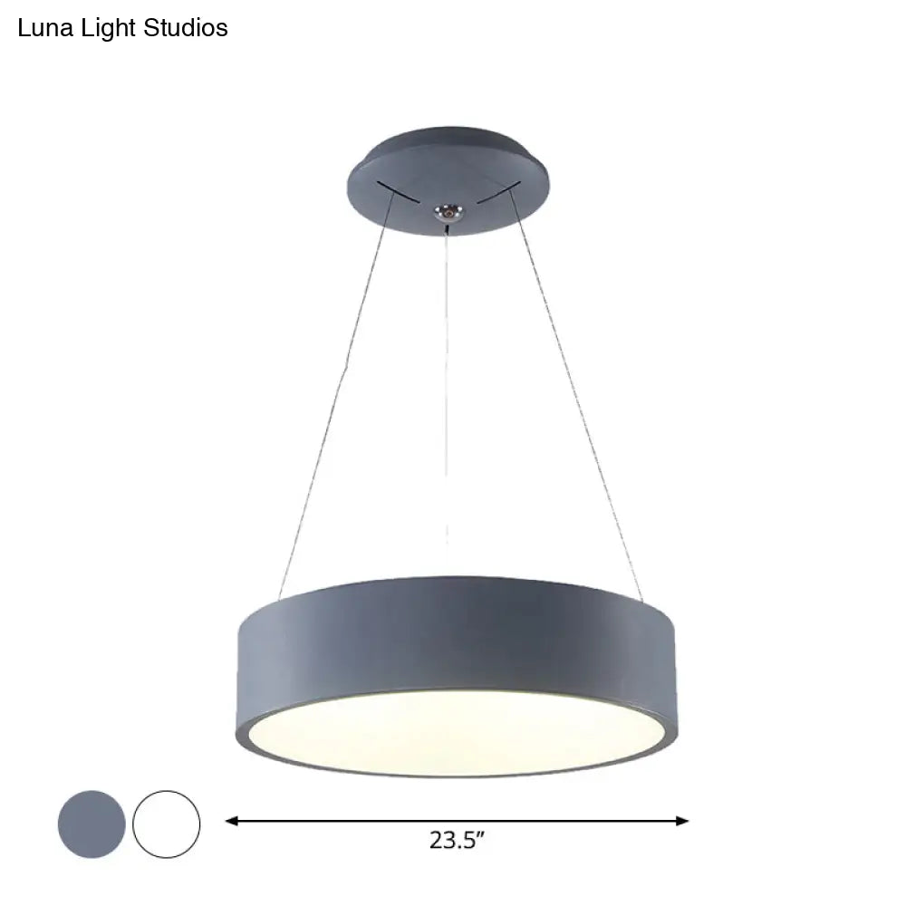 Modern Led Pendant Chandelier - Grey/White Circle Ceiling Light With Acrylic Shade 18’/23.5’ W