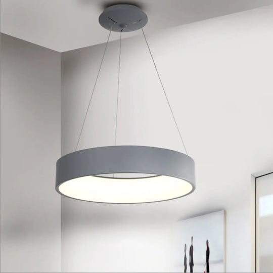 Modern Led Pendant Chandelier - Grey/White Circle Ceiling Light With Acrylic Shade 18’/23.5’ W