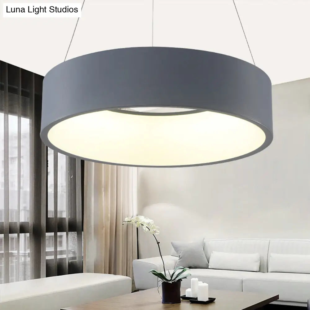 Modern Led Pendant Chandelier - Grey/White Circle Ceiling Light With Acrylic Shade 18’/23.5’ W