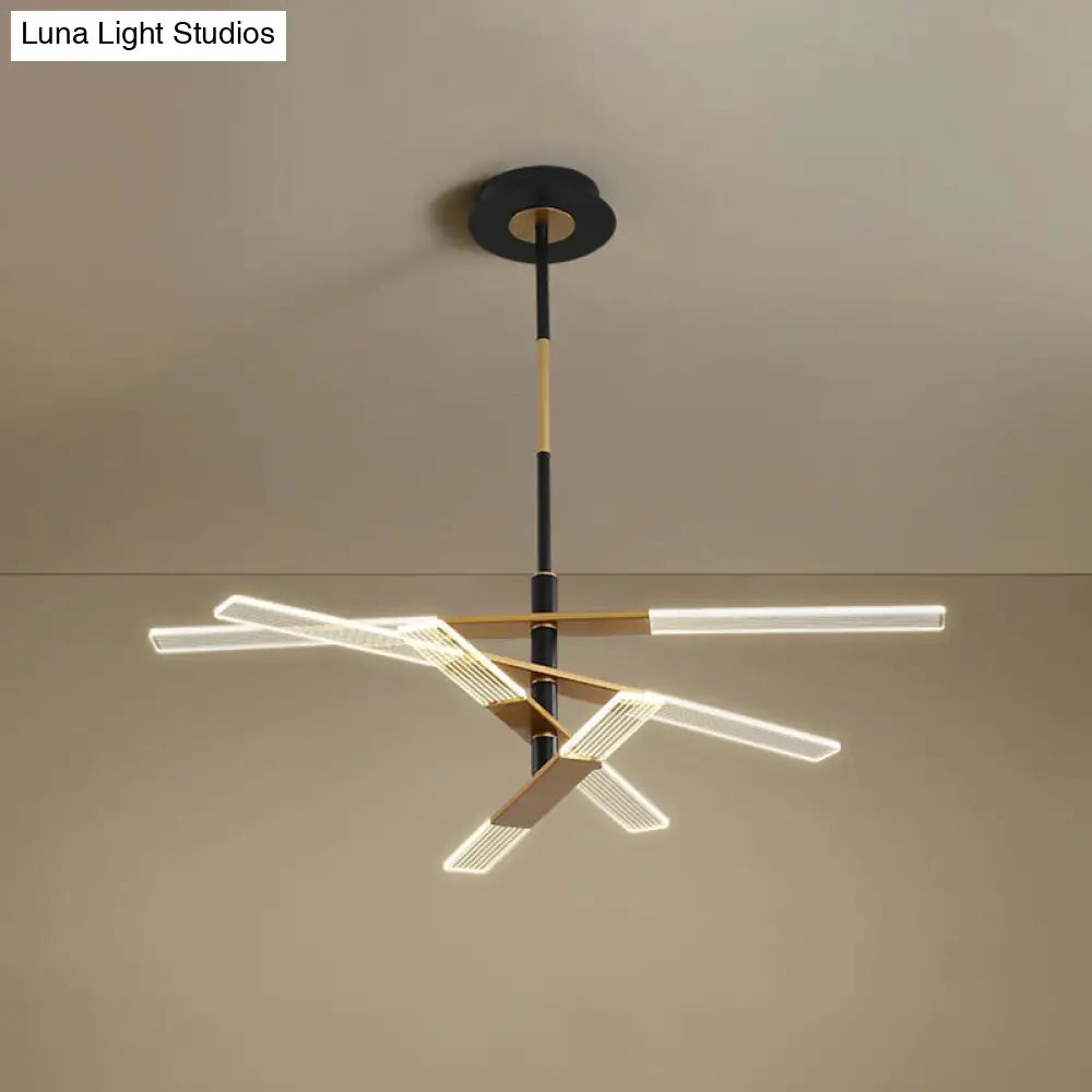 Modern Led Pendant Chandelier In Black-Gold Warm/White Light - 31.5’/35.5’ Wide