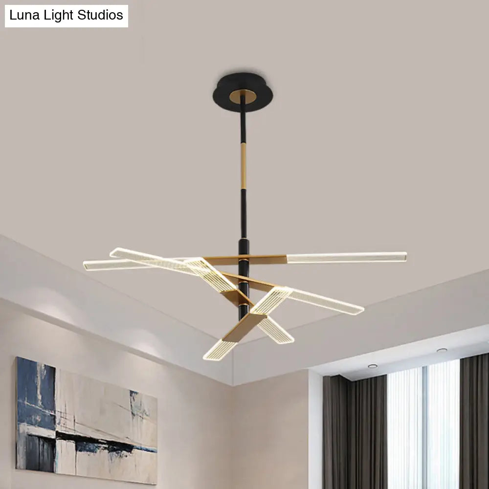 Modern Linear Bedroom Pendant Lighting Black-Gold Chandelier Lamp With Acrylic Shades - 31.5/35.5