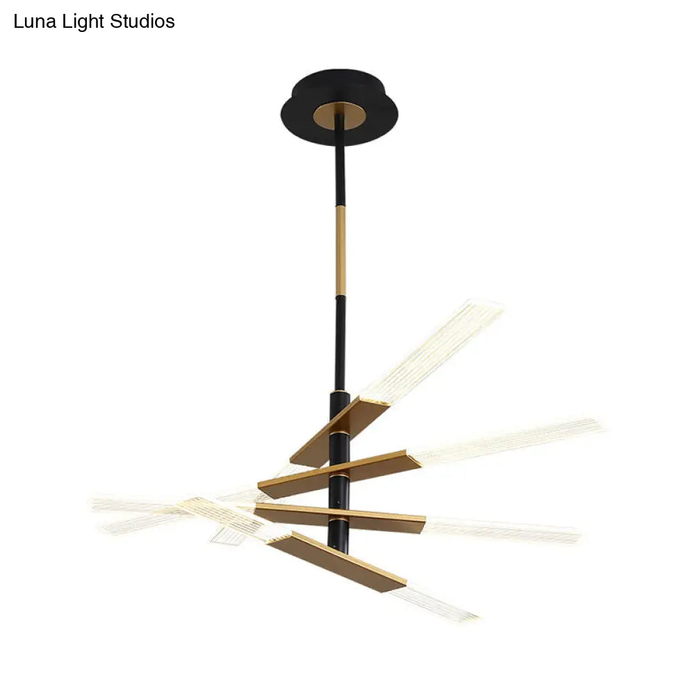 Modern Linear Bedroom Pendant Lighting Black-Gold Chandelier Lamp With Acrylic Shades - 31.5/35.5