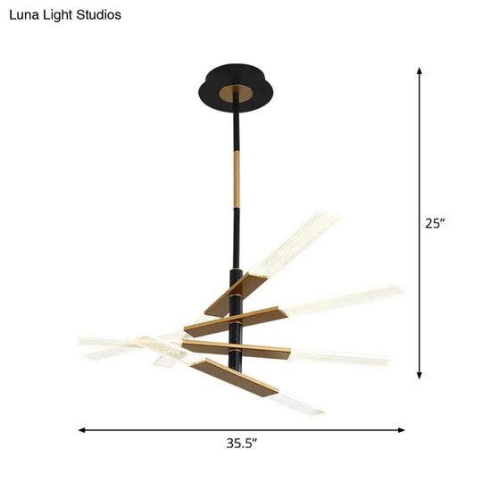 Modern Linear Bedroom Pendant Lighting Black-Gold Chandelier Lamp With Acrylic Shades - 31.5/35.5