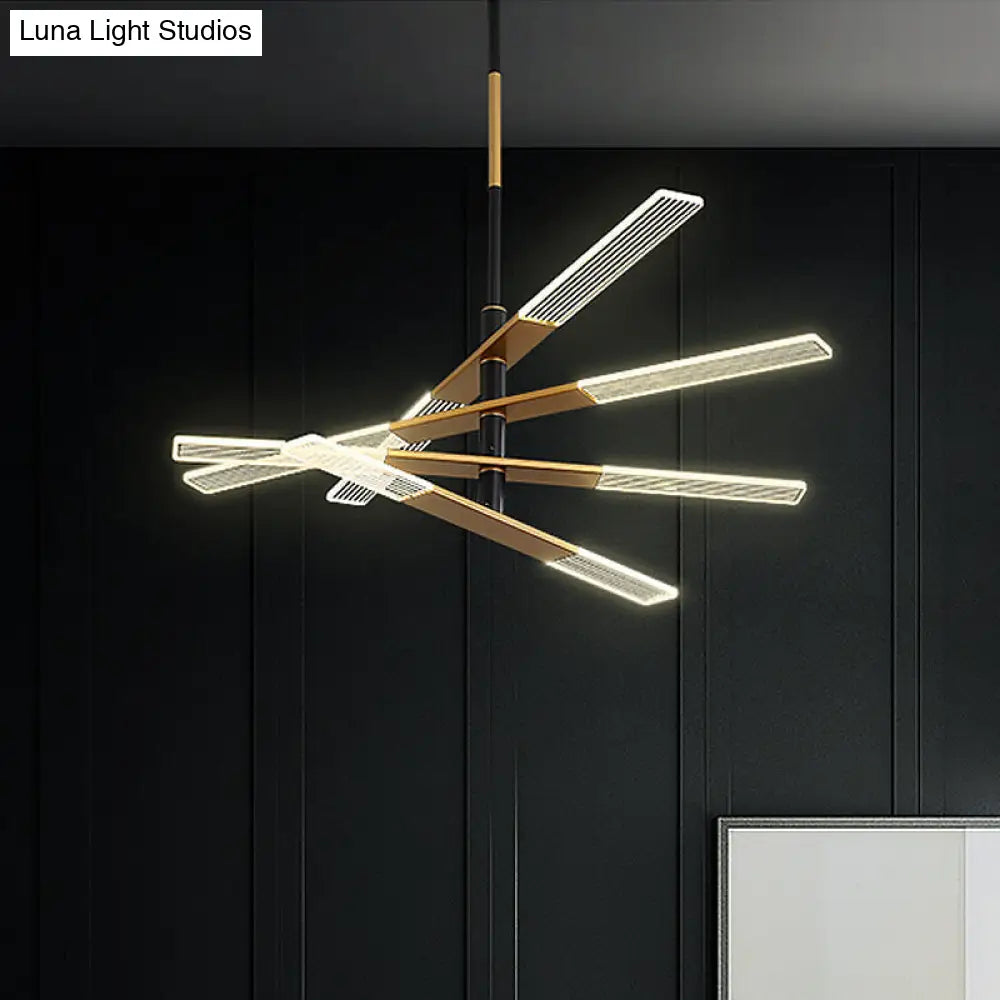 Modern Linear Bedroom Pendant Lighting Black-Gold Chandelier Lamp With Acrylic Shades - 31.5/35.5