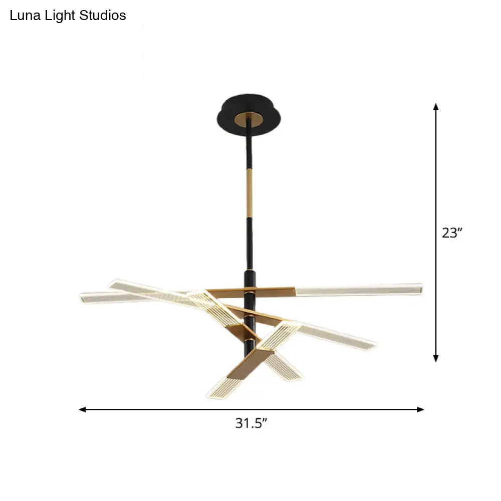 Modern Linear Bedroom Pendant Lighting Black-Gold Chandelier Lamp With Acrylic Shades - 31.5/35.5