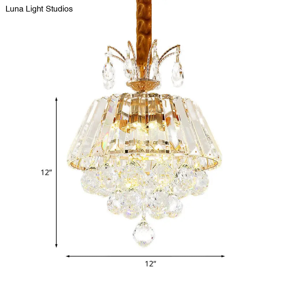 Led Crystal Chandelier Pendant Light For Dining Room - Elegant Tiered Conical Design Clear Shade