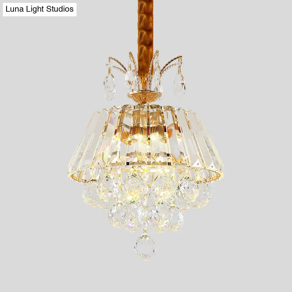 Led Crystal Chandelier Pendant Light For Dining Room - Elegant Tiered Conical Design Clear Shade