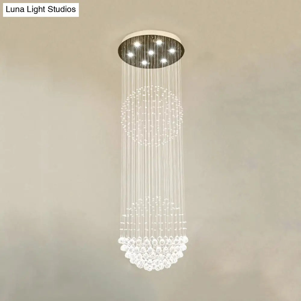 Modern Cascades Led Pendant Lamp - 7 Heads White Crystal Multiple Hanging Lights Ideal For Stairs