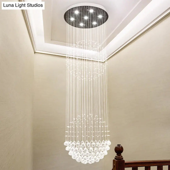 Modern Cascades Led Pendant Lamp - 7 Heads White Crystal Multiple Hanging Lights Ideal For Stairs