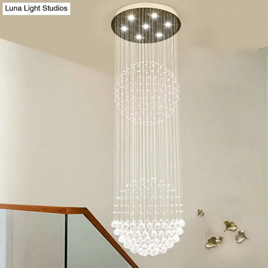 Modern Cascades Led Pendant Lamp - 7 Heads White Crystal Multiple Hanging Lights Ideal For Stairs