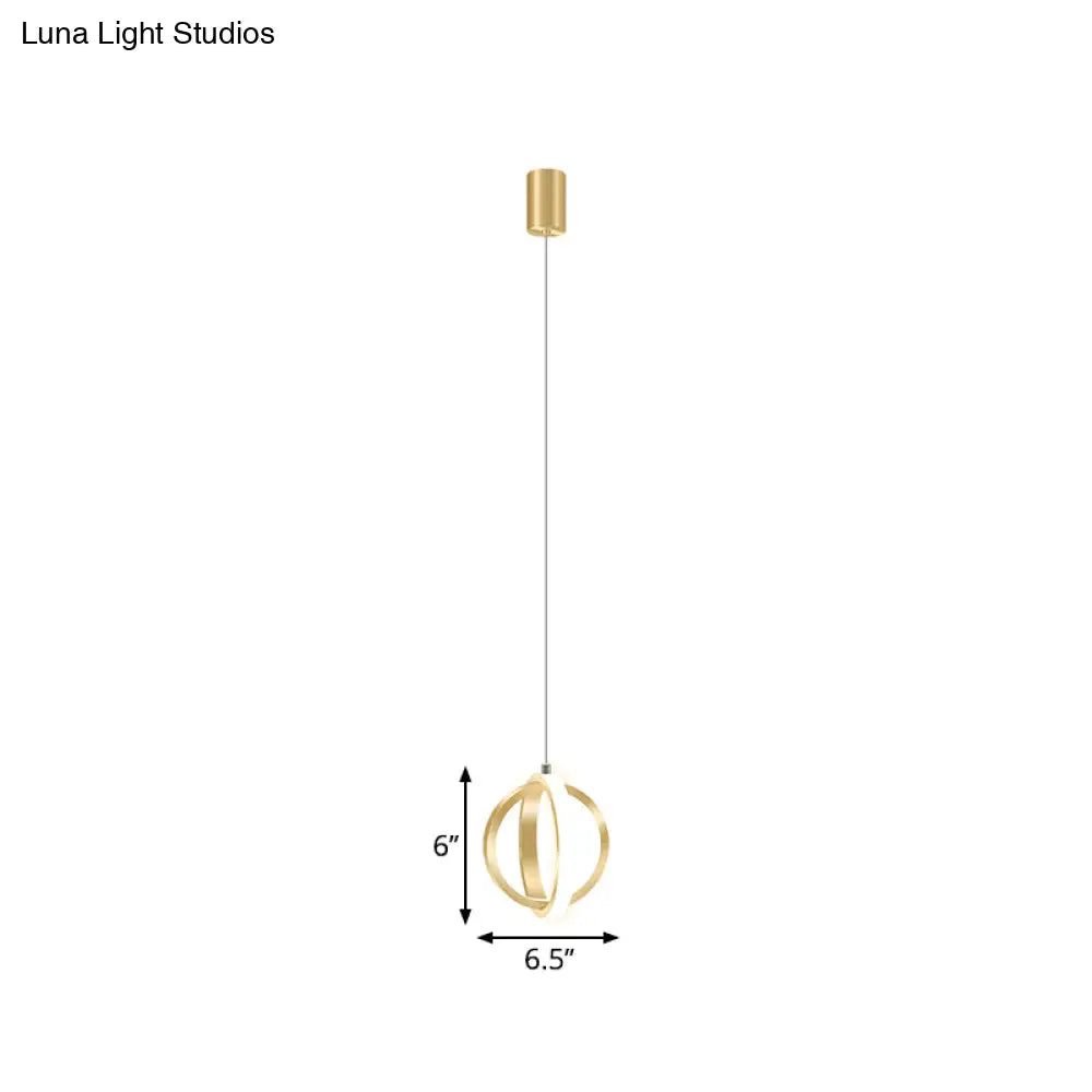 Modern Led Pendant Light: Aluminum Crossed Rings Drop In Gold - Ideal For Dining Table