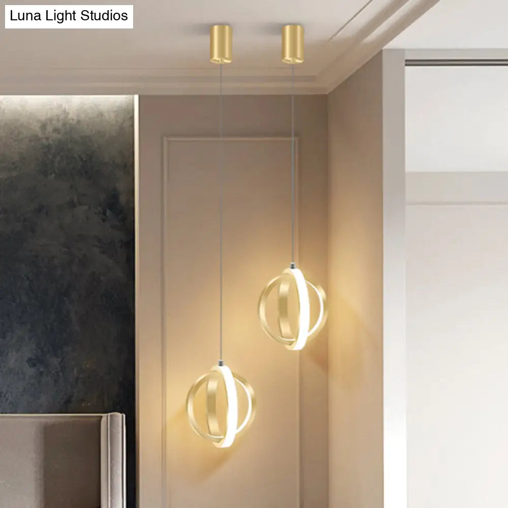 Modern Led Pendant Light With Aluminum Crossed Rings In Gold - Perfect For Dining Table