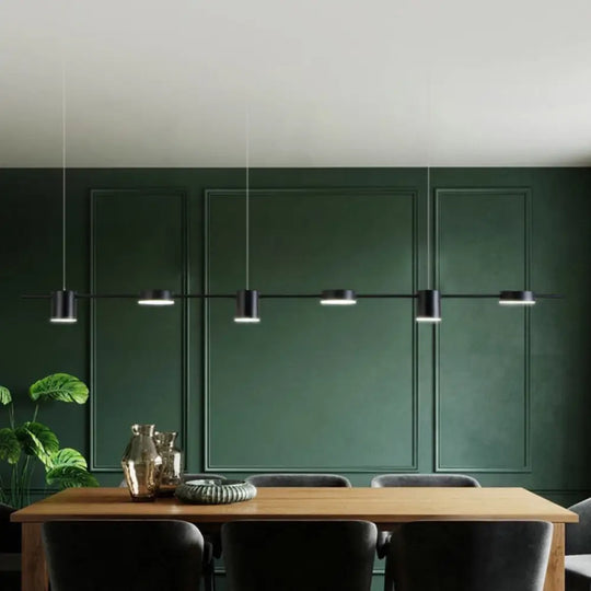 Modern Led Pendant Light For Dining Room - Linear Shaped Metallic Finish Island & Hanging 6 / Black