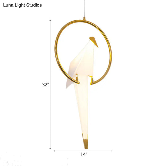 Modern Led Pendant Light With White Birdie Design Metal Ring And Warm/White Lighting