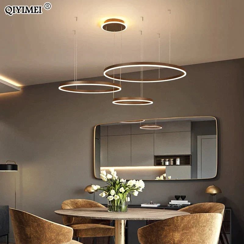 Modern LED Pendant Lights For Living Dining Room Dimmable Suspension Luminaire Suspendu Circular Rings Coffee Hanglamp Luminaria