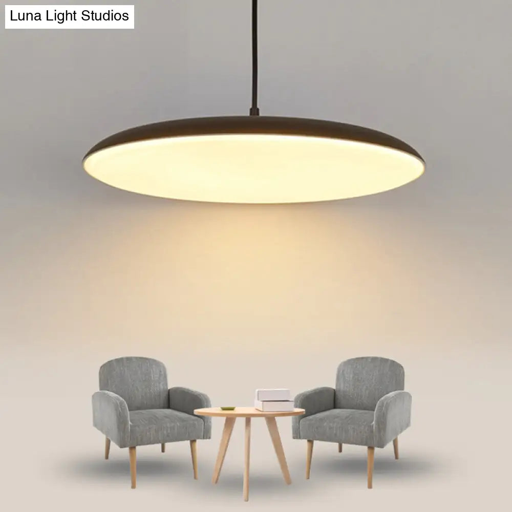 Sleek Round Led Pendant Metal Ceiling Hang Light With Acrylic Diffuser For Dining Room