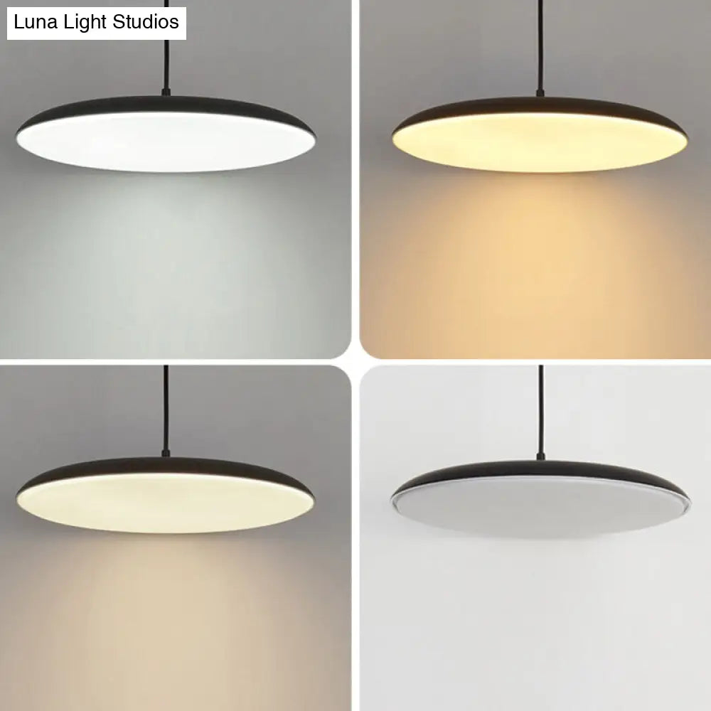 Sleek Round Led Pendant Metal Ceiling Hang Light With Acrylic Diffuser For Dining Room