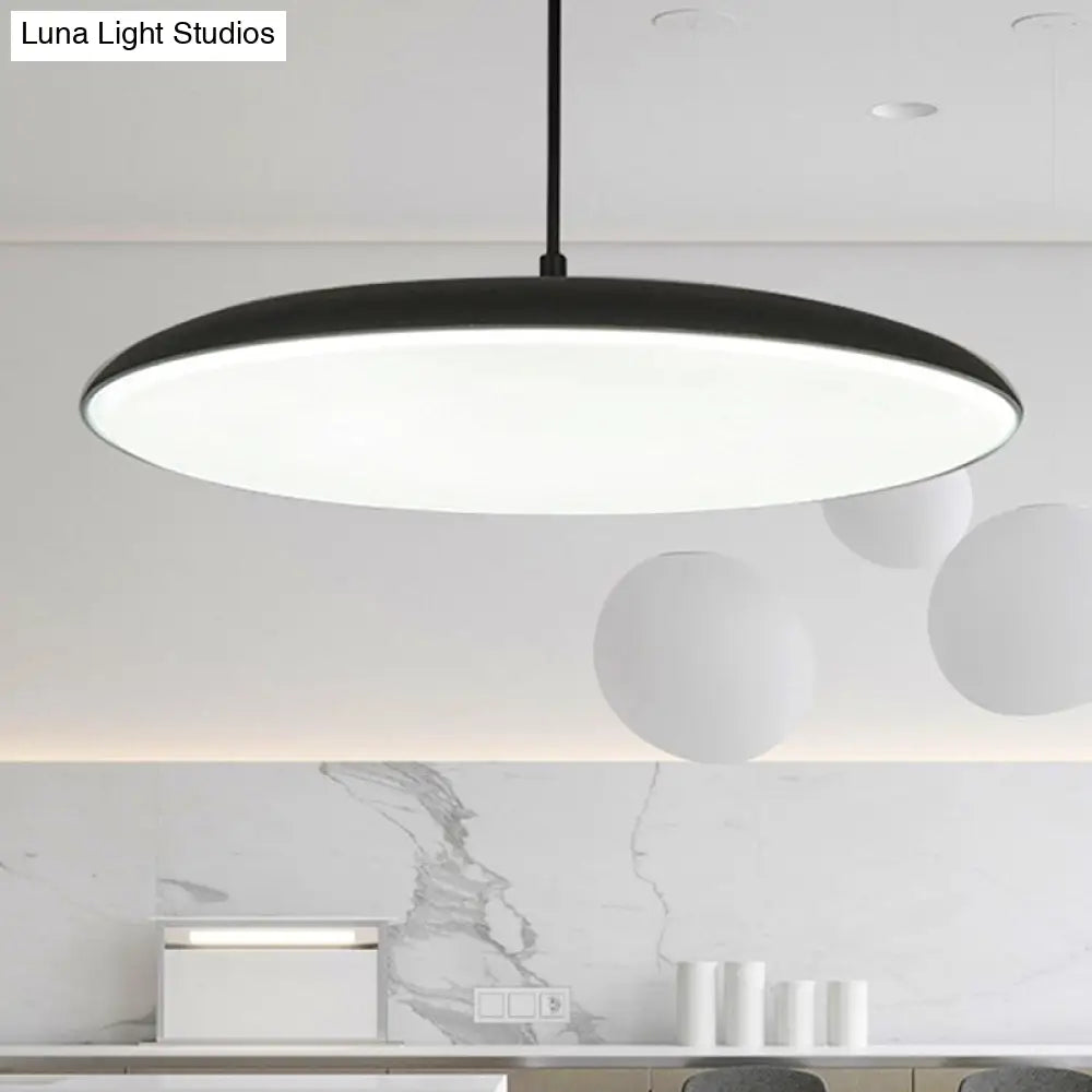 Sleek Round Led Pendant Metal Ceiling Hang Light With Acrylic Diffuser For Dining Room Black / White