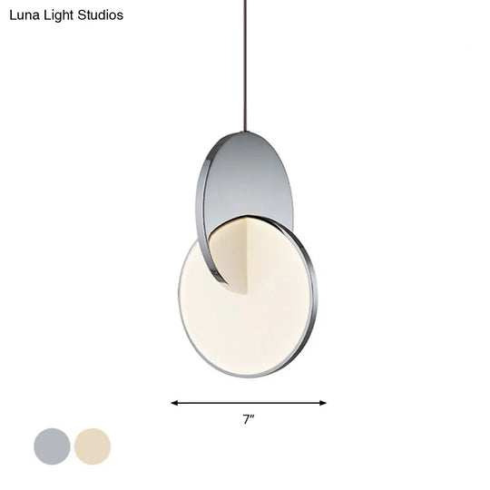 Modern Led Pendulum Light With Chrome/Gold Interlocked Discs & Acrylic Shade 7’/10’ Width