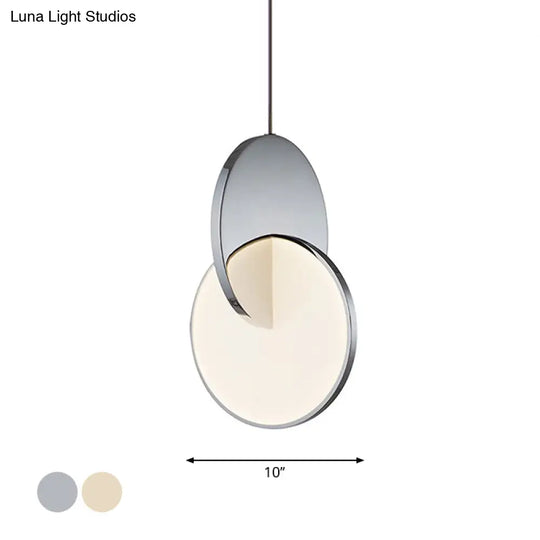 Modern Led Pendulum Light With Chrome/Gold Interlocked Discs & Acrylic Shade 7’/10’ Width