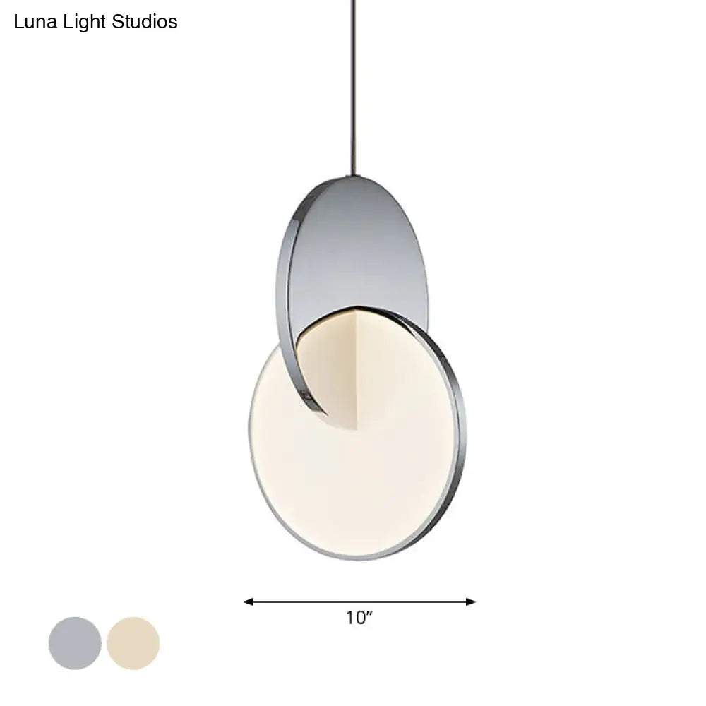 Led Disc Ceiling Pendant Lamp With Acrylic Shade Chrome/Gold Finish Minimalist Design - 7/10 W