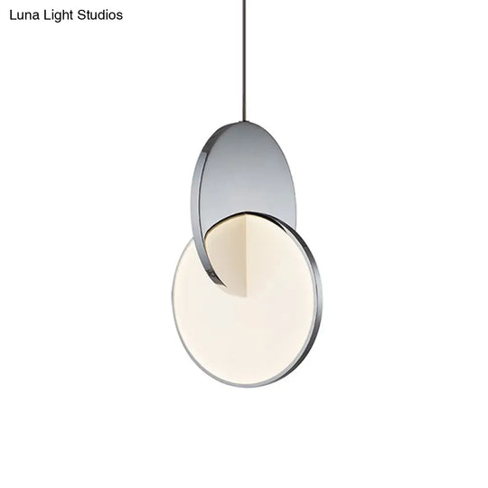 Modern Led Pendulum Light With Chrome/Gold Interlocked Discs & Acrylic Shade 7’/10’ Width